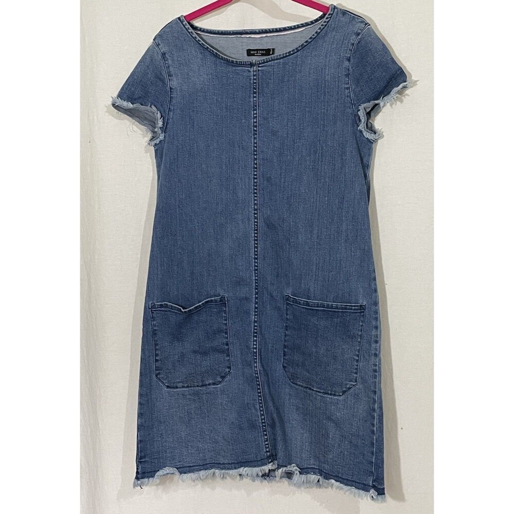 Max Jeans Blue Denim Short Sleeve Shift Dress with Pockets Size Small